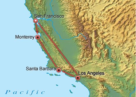 Highway 1 & Yosemite Getaway ex SFO map
