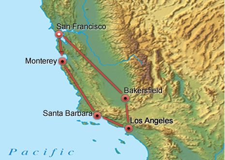 Highway 1, Yosemite & Sequoia Getaway SFO map